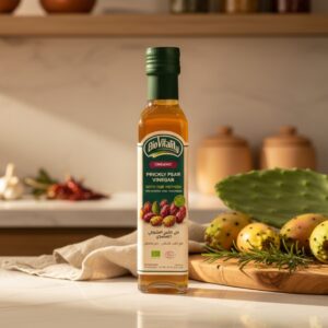 BioVitality Food Line organic prickly pear vinegar 250ml in transparent glass bottle – gourmet Mediterranean vinegar