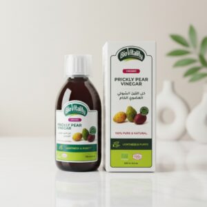 BioVitality Pharma Line organic prickly pear vinegar 250ml bottle with premium box for detox and gut health